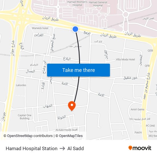 Hamad Hospital Station to Al Sadd map