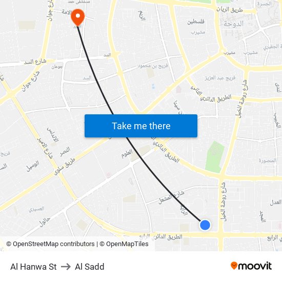 Al Hanwa St to Al Sadd map