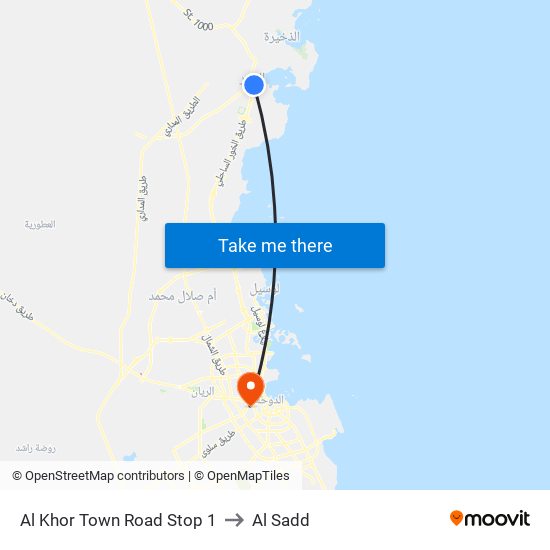 Al Khor Town Road Stop 1 to Al Sadd map