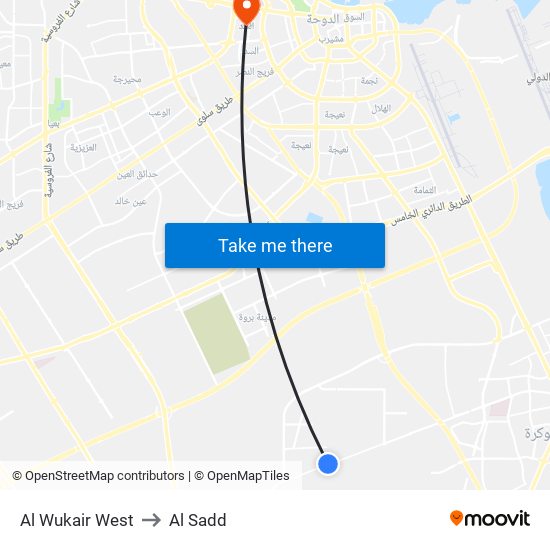 Al Wukair West to Al Sadd map
