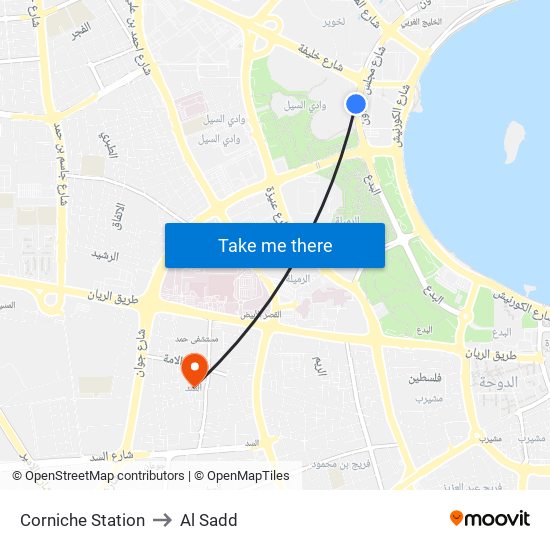 Corniche Station to Al Sadd map