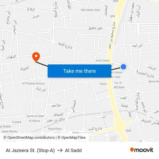 Al Jazeera St. (Stop-A) to Al Sadd map