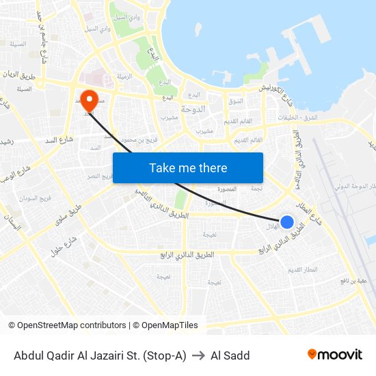 Abdul Qadir Al Jazairi St. (Stop-A) to Al Sadd map