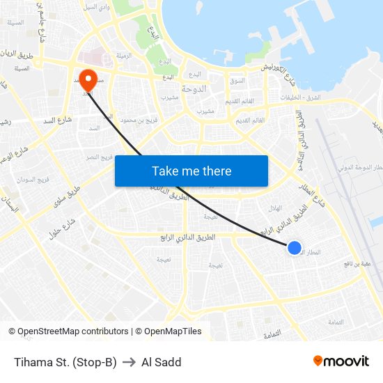 Tihama St. (Stop-B) to Al Sadd map