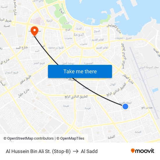 Al Hussein Bin Ali St. (Stop-B) to Al Sadd map