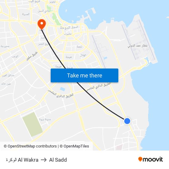 الوكرة Al Wakra to Al Sadd map