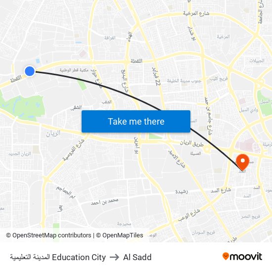 المدينة التعليمية Education City to Al Sadd map