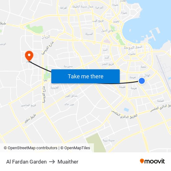 Al Fardan Garden to Muaither map