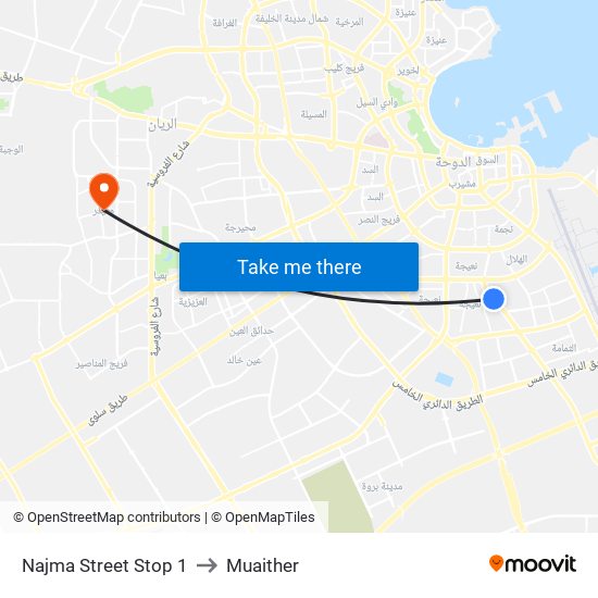 Najma Street Stop 1 to Muaither map