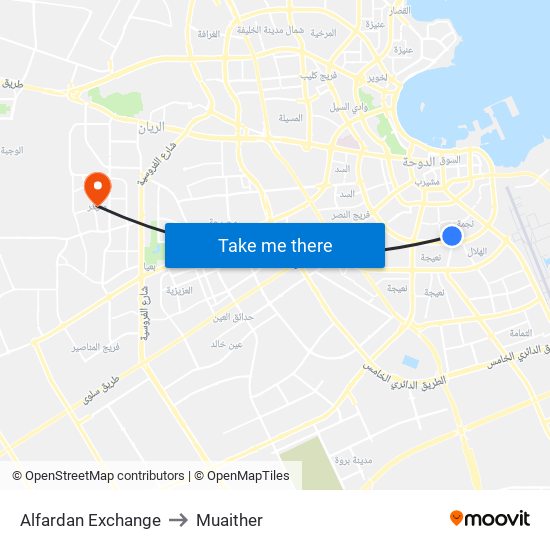 Alfardan Exchange to Muaither map