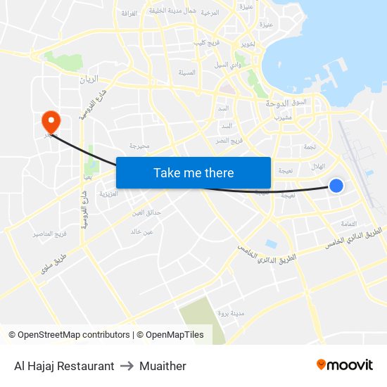 Al Hajaj Restaurant to Muaither map