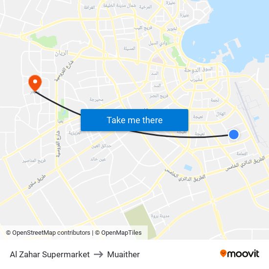 Al Zahar Supermarket to Muaither map
