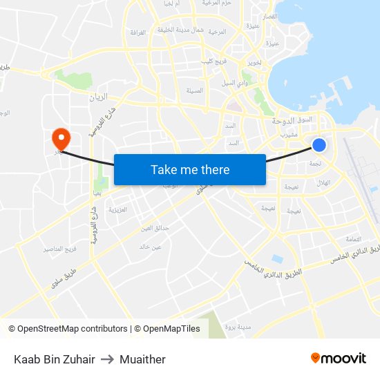 Kaab Bin Zuhair to Muaither map