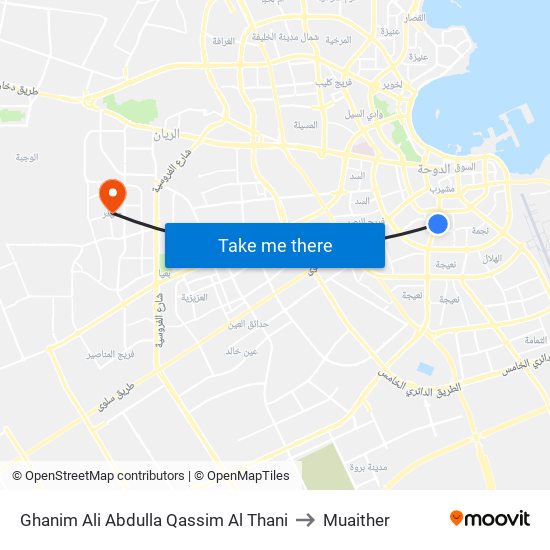 Ghanim Ali Abdulla Qassim Al Thani to Muaither map