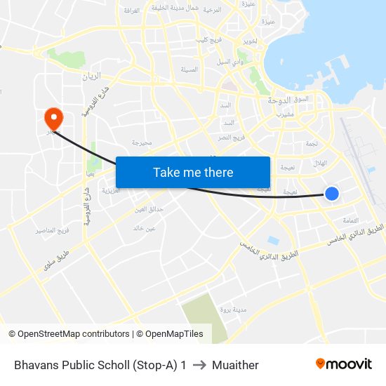 Bhavans Public Scholl (Stop-A) 1 to Muaither map