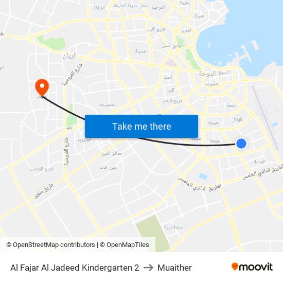 Al Fajar Al Jadeed Kindergarten 2 to Muaither map