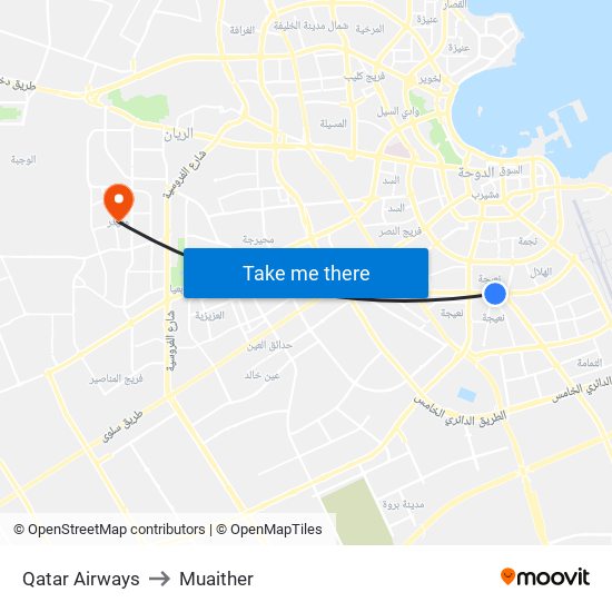 Qatar Airways to Muaither map