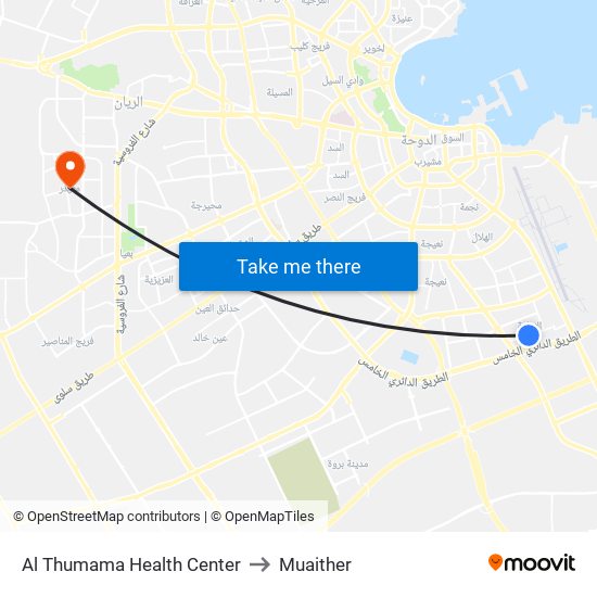 Al Thumama Health Center to Muaither map