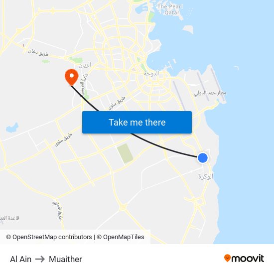 Al Ain to Muaither map