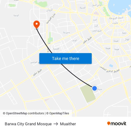 Barwa City Grand Mosque to Muaither map