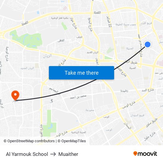Al Yarmouk School to Muaither map