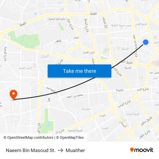 Naeem Bin Masoud St. to Muaither map