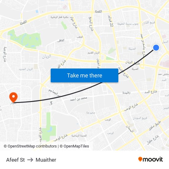 Afeef St to Muaither map