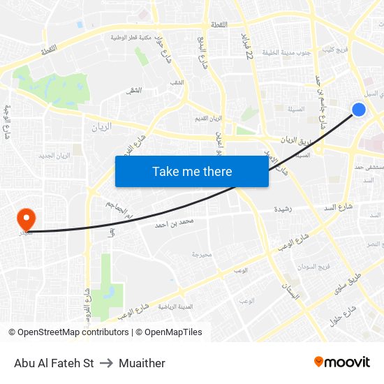 Abu Al Fateh St to Muaither map