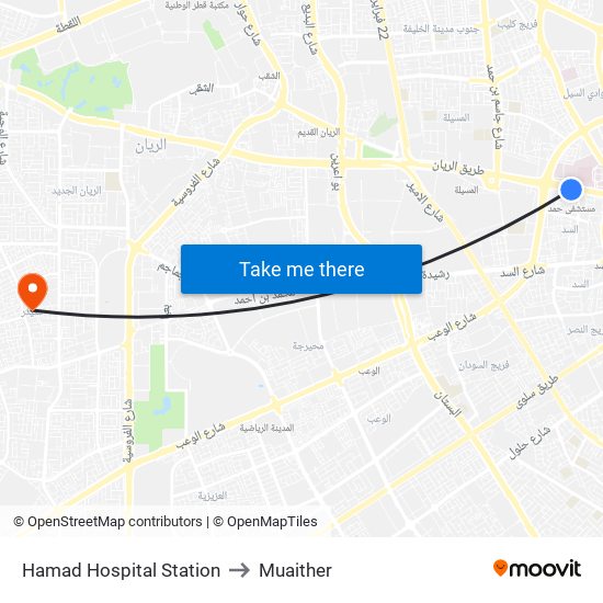 Hamad Hospital Station to Muaither map