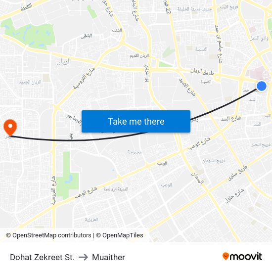 Dohat Zekreet St. to Muaither map