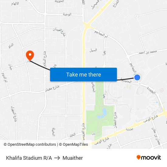 Khalifa Stadium R/A to Muaither map