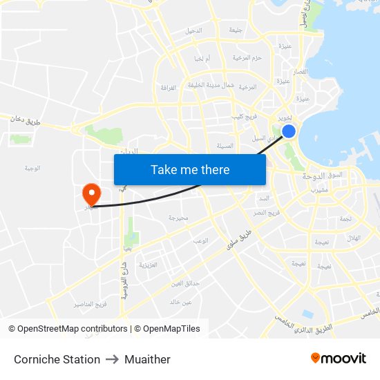 Corniche Station to Muaither map