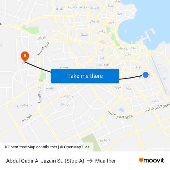 Abdul Qadir Al Jazairi St. (Stop-A) to Muaither map