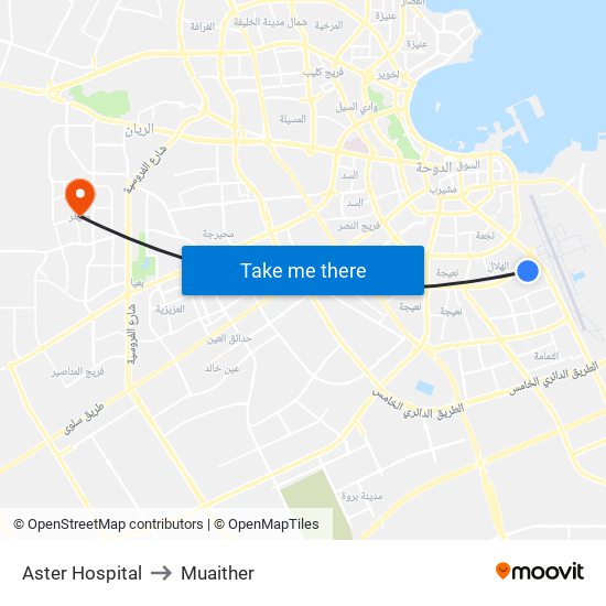 Aster Hospital to Muaither map