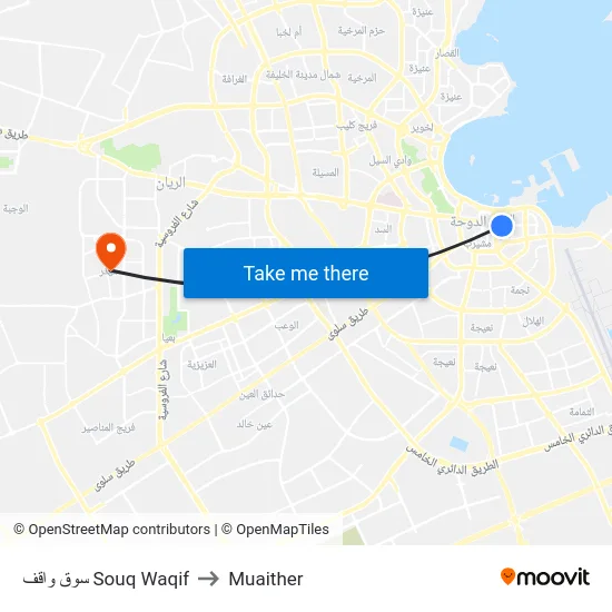 سوق واقف Souq Waqif to Muaither map