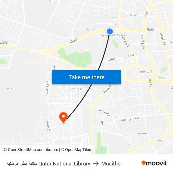 مكتبة قطر الوطنية Qatar National Library to Muaither map