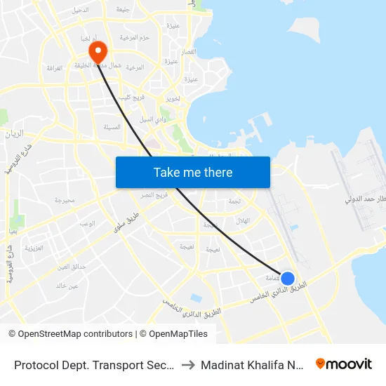 Protocol Dept. Transport Section to Madinat Khalifa North map
