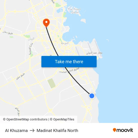 Al Khuzama to Madinat Khalifa North map