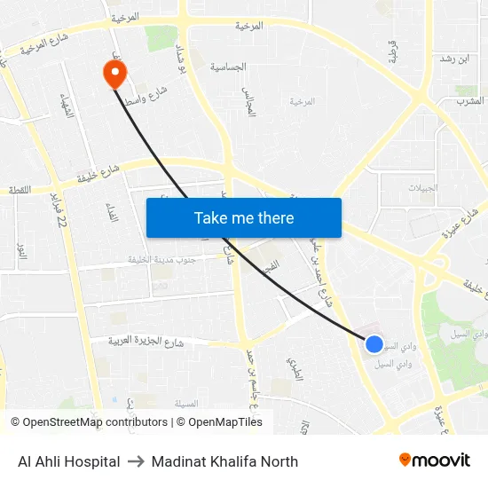 Al Ahli Hospital to Madinat Khalifa North map