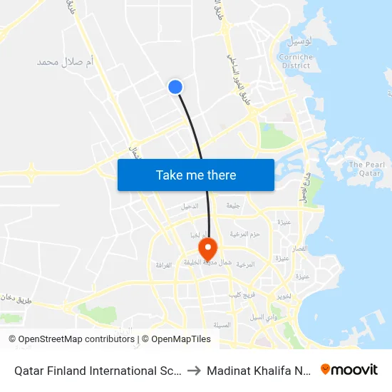 Qatar Finland International School to Madinat Khalifa North map