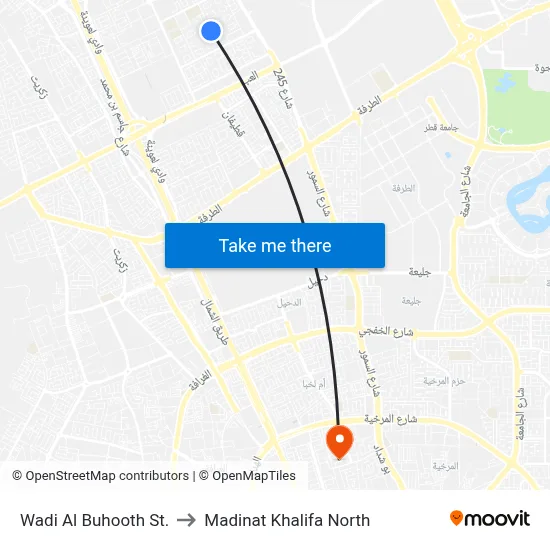 Wadi Al Buhooth Street to Madinat Khalifa North map