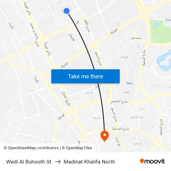 Wadi Al Buhooth Street to Madinat Khalifa North map