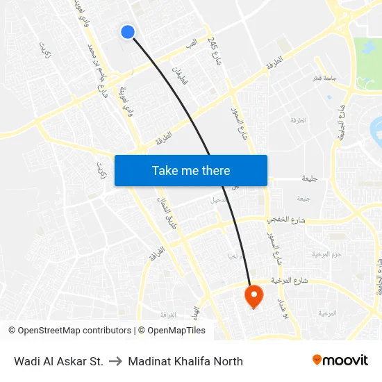 Wadi Al Askar Street to Madinat Khalifa North map