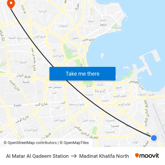 Al Matar Al Qadeem Station to Madinat Khalifa North map