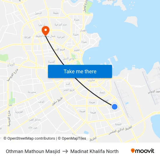 Othman Mathoun Mosque to Madinat Khalifa North map