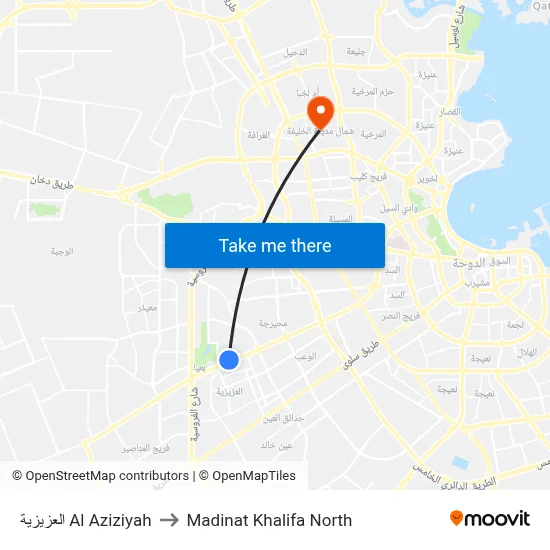 Al Aziziyah to Madinat Khalifa North map
