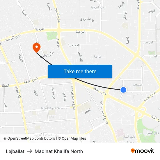 Lejbailat to Madinat Khalifa North map
