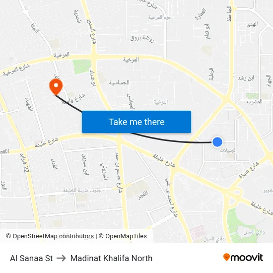 Al Sanaa Street to Madinat Khalifa North map