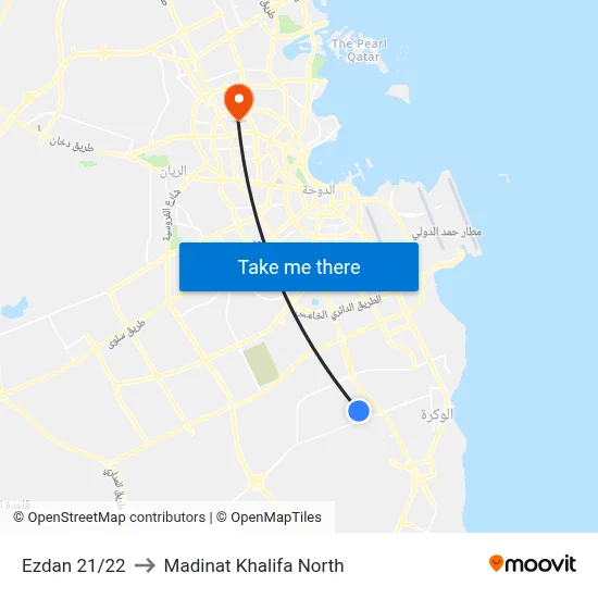 Ezdan 21/22 to Madinat Khalifa North map