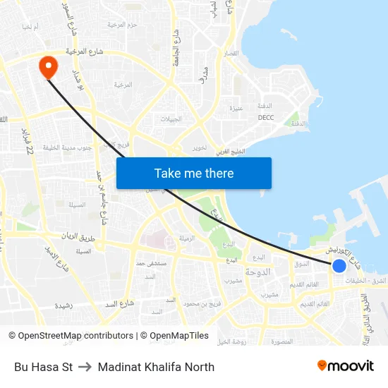 Bu Hasa St to Madinat Khalifa North map